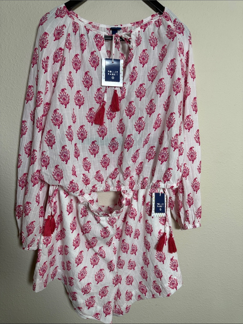 Roller Rabbit White and Pink Floral Women's Two-Piece Pajama Set